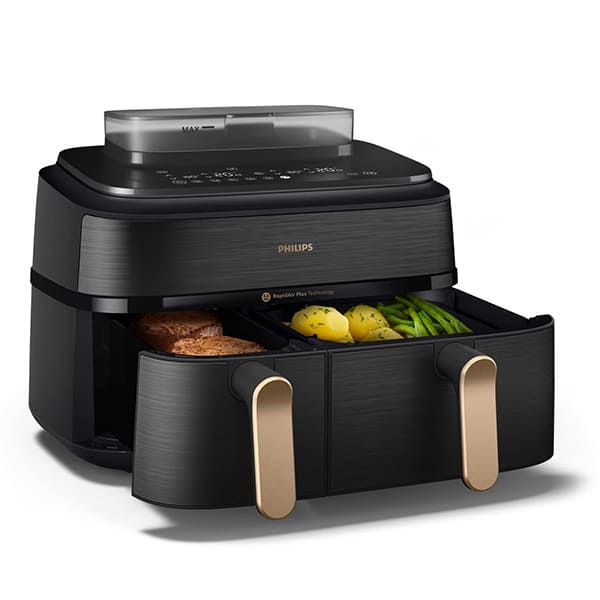 Фритюрник с горещ въздух Philips Dual Basket 9L с вградена функция за пара за сочни резултати